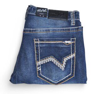 True Luck Straight Leg Jeans Dark Wash Denim Men's Size 32x30 Thick Stitch BKE